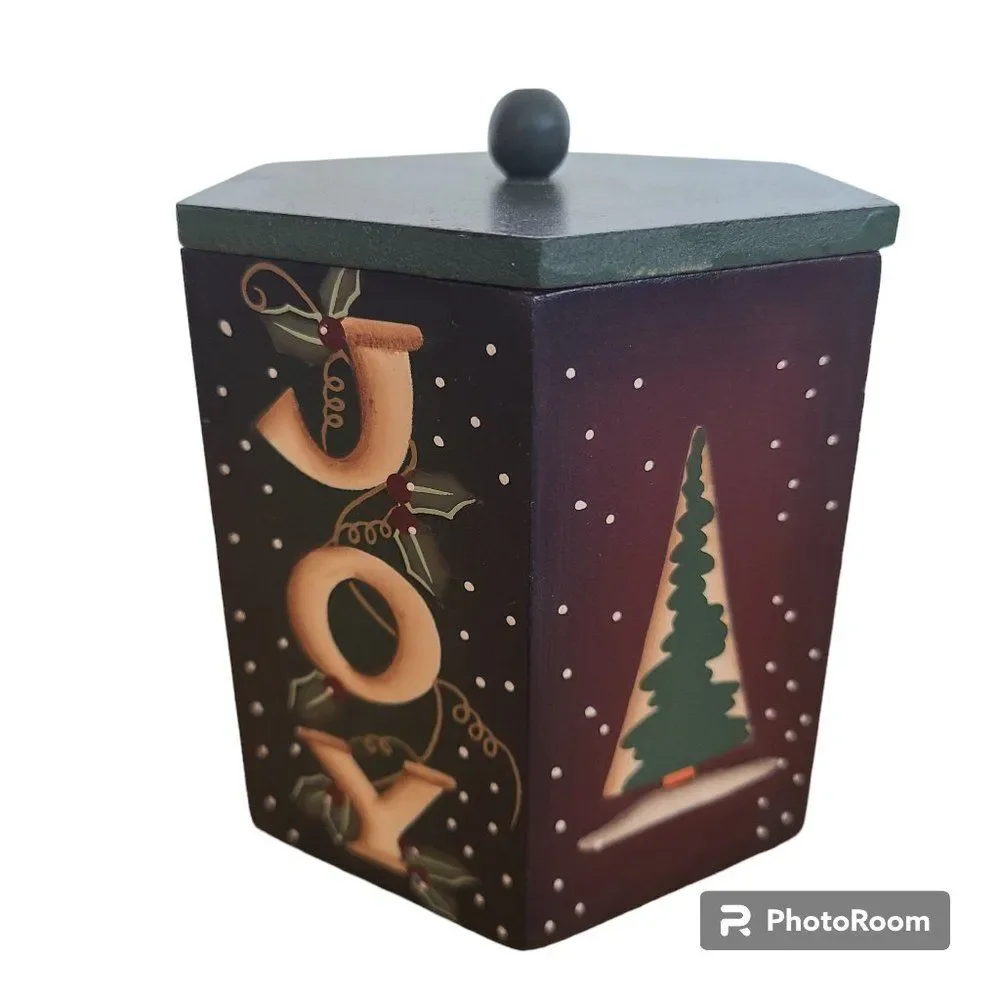 Crazy Mountain Vintage Christmas Votive Candle Holder Wooden Box With Lid